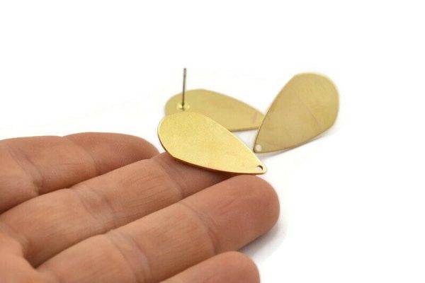 Brass Drop Earring, 8 Raw Brass Drop Stud Earrings With 1 Hole (27x16x0.80mm) D1221 A2000 Discount - Image 3