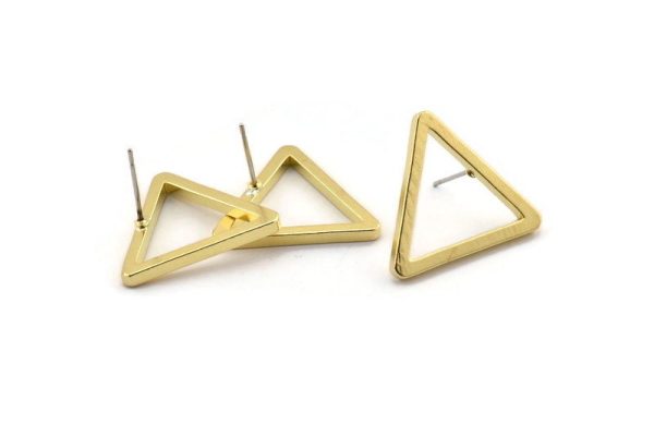 Brass Triangle Earring, 6 Raw Brass Triangle Stud Earrings (24x2mm) D0015 A2009 Discount - Image 2