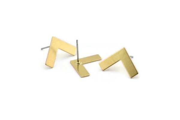 Brass Letter Earring, 12 Raw Brass V Shape Stud Earrings (12x19x0.60mm) D1008 A1828 For Discount - Image 2