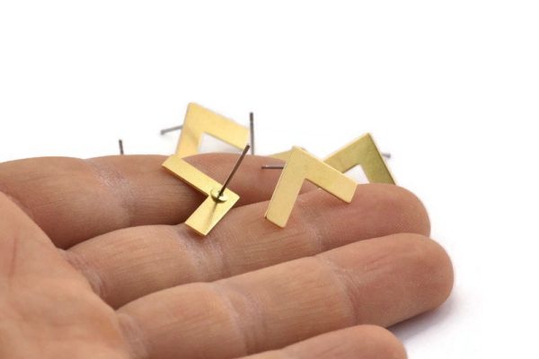 Brass Letter Earring, 12 Raw Brass V Shape Stud Earrings (12x19x0.60mm) D1008 A1828 For Discount - Image 4