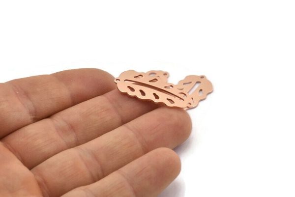 Copper Leaf Charm, 8 Raw Copper Leaf Charms With 2 Holes, Leaf Charm Earrings (30x13x0.80mm) M01714 For Sale - Image 5