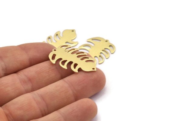 Brass Leaf Charm, 8 Raw Brass Leaf Charms With 2 Holes, Leaf Charm Earrings (30x20x0.80mm) M01747 For Cheap - Image 4