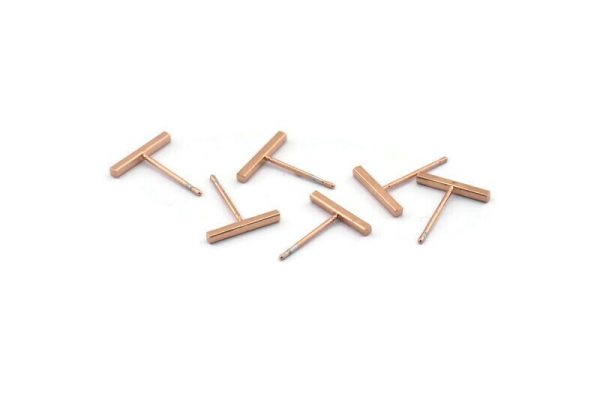 Rectangle Bar Stud, 12 Stainless Steel Earring Posts With Rose Gold Plated Brass Flat Bar Stud, Ear Studs (12x14mm) BS 1704 Supply