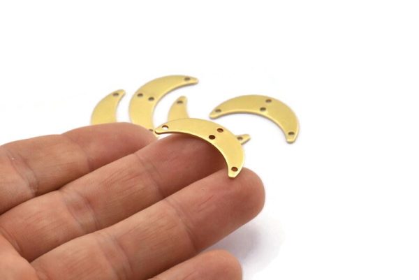 Brass Moon Charm, 12 Raw Brass Crescent Moon Charms With 4 Holes, Findings, Connectors (25x13x1mm) A2132 Cheap - Image 3