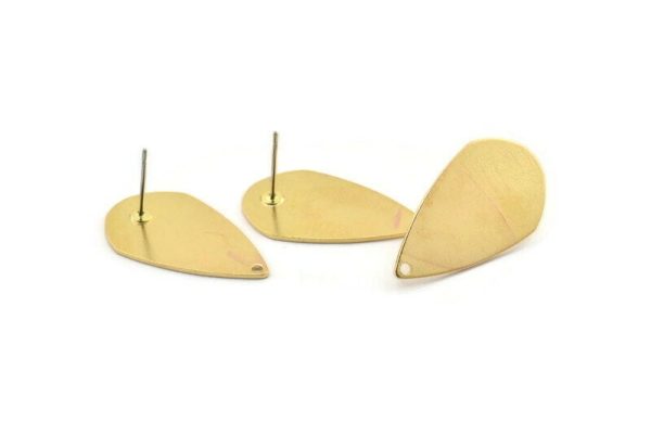 Brass Drop Earring, 8 Raw Brass Drop Stud Earrings With 1 Hole (27x16x0.80mm) D1221 A2000 Discount - Image 2