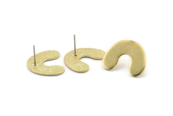 Earring Studs, 2 Raw Brass -  Brass U Shape Earrings - Brass Earrings - Earrings (26x19x1.2mm) N1543 For Sale - Image 2