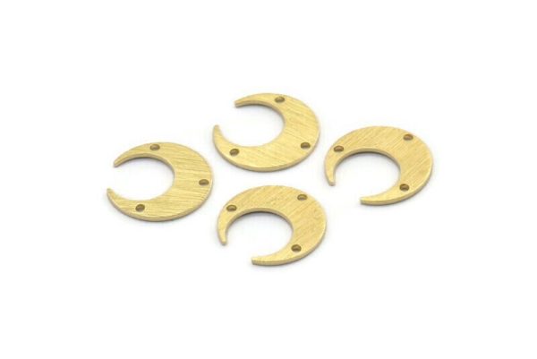 Brass Moon Charm, 12 Textured Raw Brass Crescent Moon Charms With 3 Holes (14x13.5x0.80mm) M01787 Supply