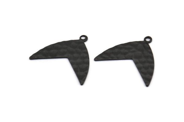 Black Fish Tail Charm, 12 Hammered Oxidized Black Brass Fish Tail Charms With 1 Loop, Earrings, Findings (20x17x0.60mm) D970 H1160 on Sale - Image 2