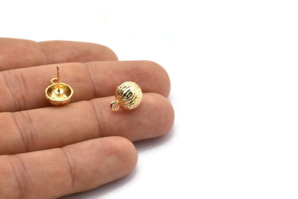 Gold Shell Earring, 4 Gold Plated Brass Sea Shell Stud Earrings With 1 Loop, Findings (13x10mm) N1445 Hot on Sale - Image 3