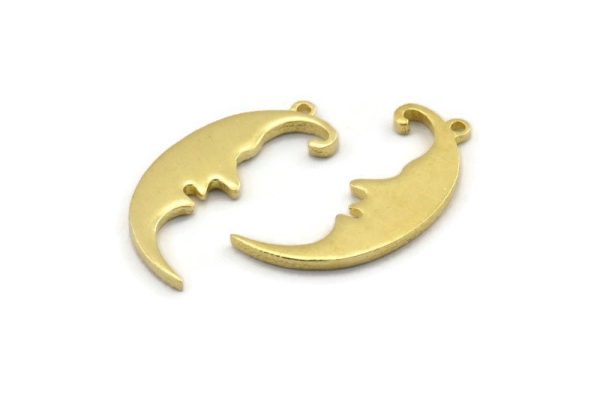 Brass Moon Charm, 4 Raw Brass, Crescent Moon, Charm Earrings With 1 Loop, Pendants (30x10x1.5mm) N1532 For Sale