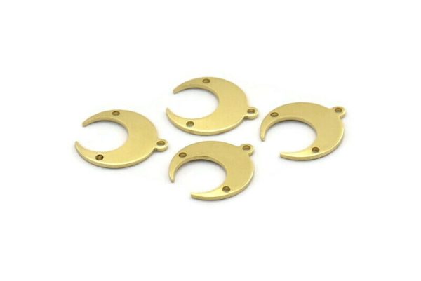 Brass Moon Charm, 12 Raw Brass Crescent Moon With 1 Loop And 2 Holes, Earrings (16x14x0.80mm) M01657 For Discount