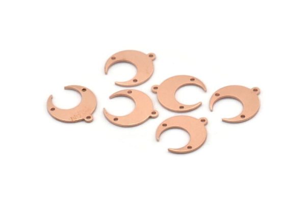 Copper Moon Charm, 12 Raw Copper Crescent Moon With 1 Loop And 2 Holes, Earrings (16x14x0.80mm) M01633 Discount - Image 2