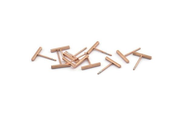 Rectangle Bar Stud, 12 Stainless Steel Earring Posts With Rose Gold Plated Brass Flat Bar Stud, Ear Studs (12x14mm) BS 1704 Supply - Image 2