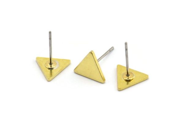 Brass Triangle Earring, 12 Raw Brass Triangle Stud Earrings (8x1mm) M01237 A2013 For Cheap - Image 2