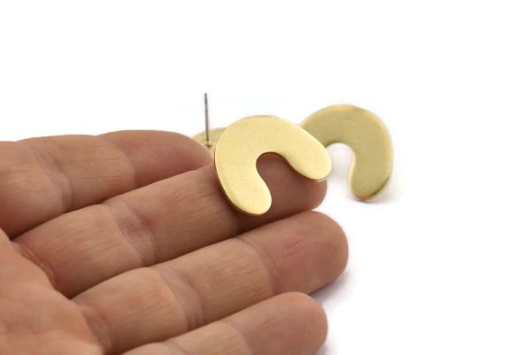 Earring Studs, 2 Raw Brass -  Brass U Shape Earrings - Brass Earrings - Earrings (26x19x1.2mm) N1543 For Sale - Image 3