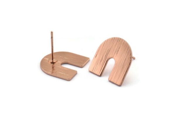 Stud Earring, 4 Textured Rose Gold Plated Brass U Shaped Stud Earrings (15x0.80mm) M162 A1560 For Sale