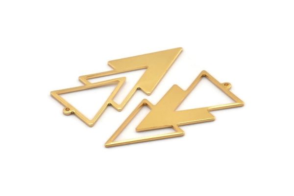 Gold Triangle Charm, 2 Gold Plated Brass Triangle Charms With 1 Loop (49x21x1mm) M01118 For Sale - Image 2