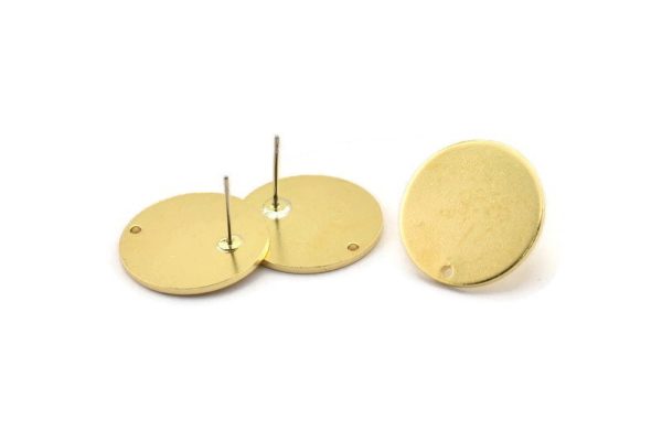 Brass Round Earring, 4 Raw Brass Round Stud Earrings With 1 Hole (20x1.2mm) D1381 A1999 For Cheap - Image 2