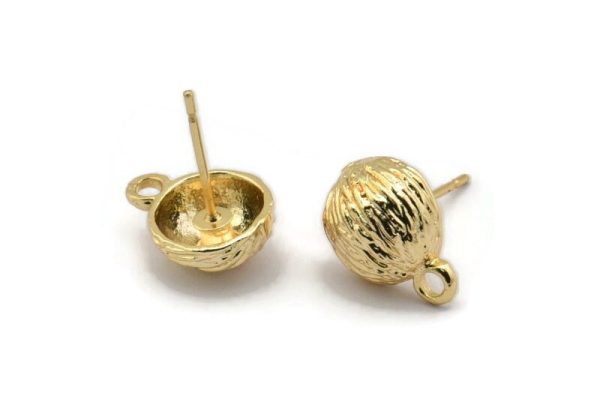 Gold Shell Earring, 4 Gold Plated Brass Sea Shell Stud Earrings With 1 Loop, Findings (13x10mm) N1445 Hot on Sale
