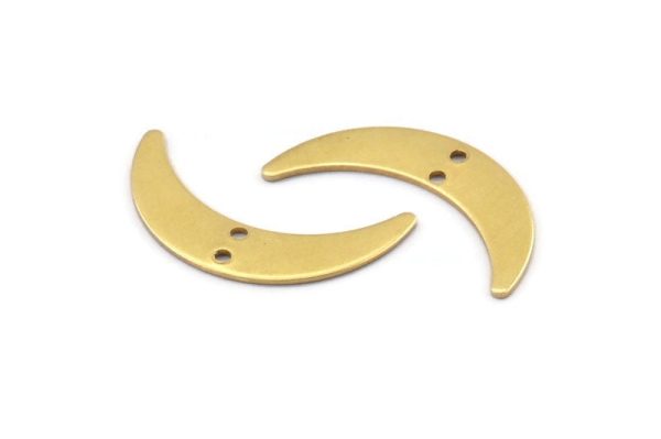 Brass Moon Charm, 12 Raw Brass Crescent Moon Charms With 2 Holes (30x7x0.80mm) A2125 on Sale