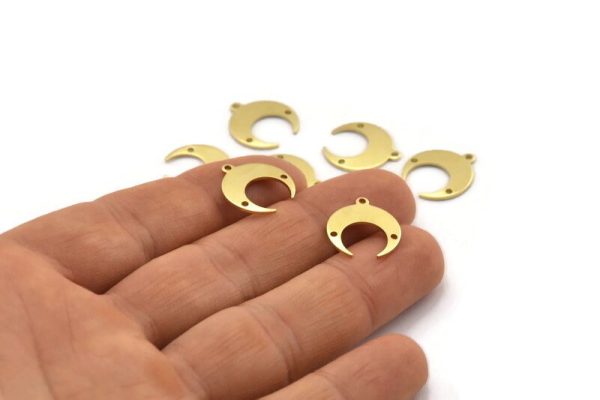 Brass Moon Charm, 12 Raw Brass Crescent Moon With 1 Loop And 2 Holes, Earrings (16x14x0.80mm) M01657 For Discount - Image 3