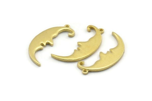 Brass Moon Charm, 4 Raw Brass, Crescent Moon, Charm Earrings With 1 Loop, Pendants (30x10x1.5mm) N1532 For Sale - Image 2