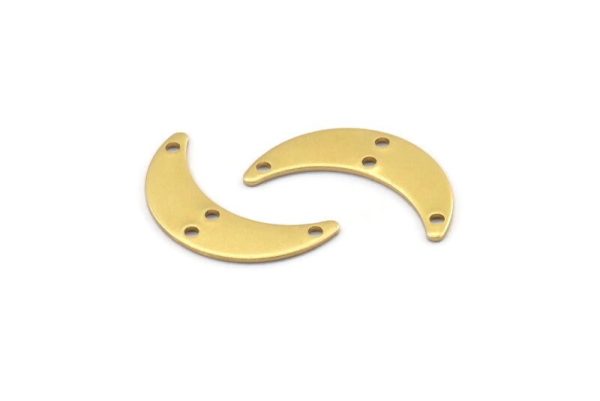 Brass Moon Charm, 12 Raw Brass Crescent Moon Charms With 4 Holes, Findings, Connectors (25x13x1mm) A2132 Cheap