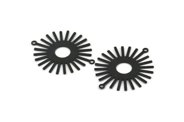 Black Sun Charm, 8 Oxidized Black Brass Sunshine Pendants With 2 Loops, Connectors (36x30x0.50mm) A1516 S601 Online - Image 2