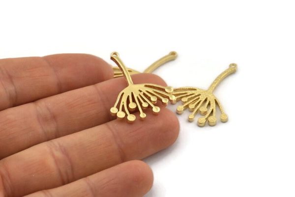 Brass Dandelion Charm, 4 Raw Brass Taraxacum Charms With 1 Loop (30x25x2mm) N1511 Online now - Image 3