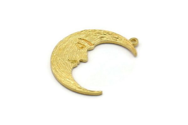 Brass Moon Charm, 2 Raw Brass Crescent Moon Charms With 1 Loop (32x1.2mm) N1512 Online