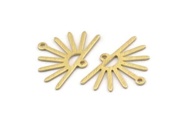 Brass Sun Charm, 24 Textured Raw Brass Sun Charms With 2 Loops (25x17x0.70mm) M01401 For Sale