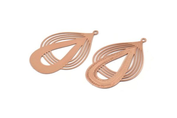 Rose Gold Drop Charm, 4 Rose Gold Plated Brass Drop Earring Charms With 1 Loop, Pendants (43x24xmm) D0634 Supply - Image 2