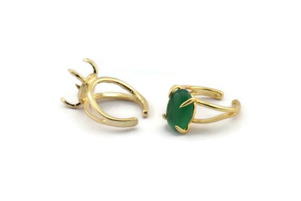 Gold Claw Ring, Gold Plated Brass Adjustable 4 Claw Ring - Ring Stone Setting - Pad Size 12x10mm N1386 For Sale - Image 4
