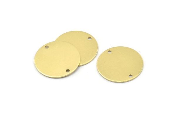 Brass Round Charm, 12 Raw Brass Round Connectors With 2 Holes, Blanks (20x0.70mm) M01362 For Sale - Image 2