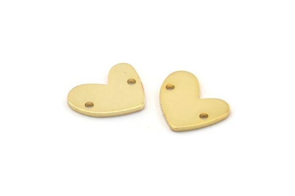 Gold Heart Charm, 6 Gold Plated Brass Heart Charms With 2 Holes (14x11x1mm) M857 Discount - Image 2