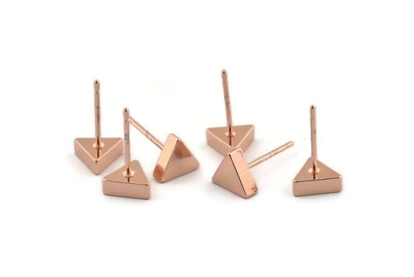 Rose Gold Triangle Earring, 4 Rose Gold Brass Triangle Stud Earrings (7x15mm) D938 Hot on Sale