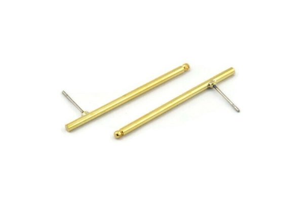 Brass Stick Earring, 8 Raw Brass Stick Stud Earrings With 1 Hole, Findings (2x40mm) D1549 A1791 Supply
