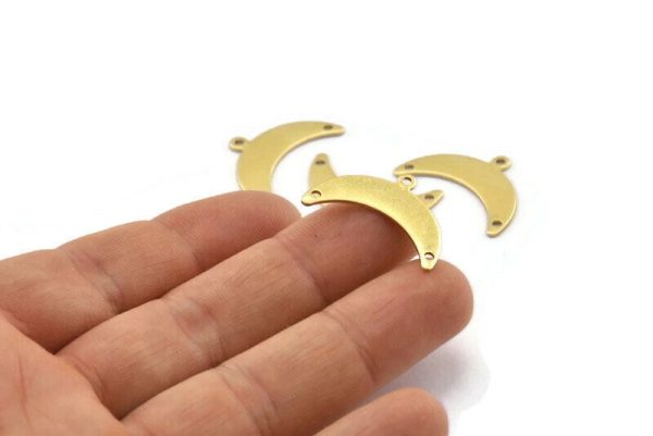 Brass Moon Charm, 12 Raw Brass Crescent Moon Charms With 1 Loop And 2 Holes (10x25x0.80mm) A1729 Online now - Image 3