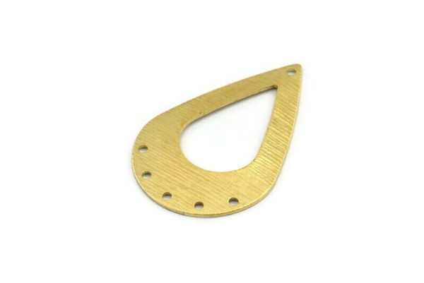 Brass Drop Charm, 6 Textured Raw Brass Drop Charms With 6 Holes (40x27x0.80mm) A1912 For Cheap