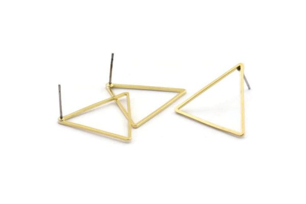Brass Triangle Earring, 10 Raw Brass Triangle Stud Earrings (24x1mm) Bs 1027 A2077 Fashion - Image 2