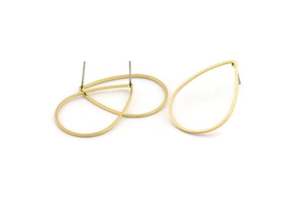 Brass Drop Earring, 10 Raw Brass Drop Stud Earrings (32x22x0.8mm) Bs 1137 A1751 on Sale - Image 2