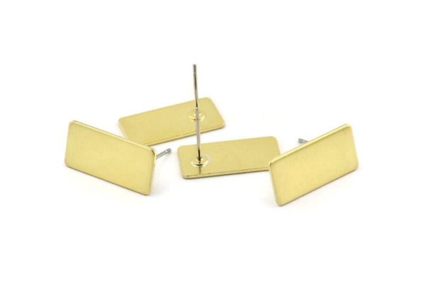 Brass Rectangle Earring, 8 Raw Brass Rectangle Stud Earrings (19x9.25x0.80mm) Y012 A1809 Online now - Image 2