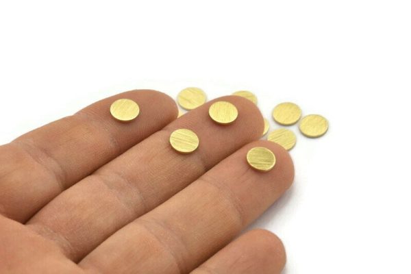 Brass Round Tag, 50 Textured Raw Brass Round Stamping Blanks, Findings (7x0.80mm) M01588 Cheap - Image 3