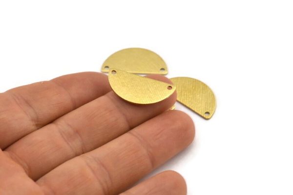 Semi Circle Charm, 12 Textured Raw Brass Half Moon Charms With 2 Holes (25x13x0.80mm) A1900 Cheap - Image 3