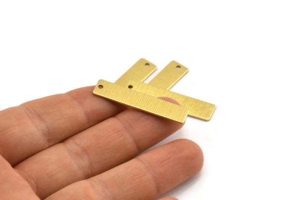 Brass Rectangle Charm, 10 Textured Raw Brass Rectangle Charms With 1 Loop (35x8x0.80mm) A1882 For Sale - Image 4
