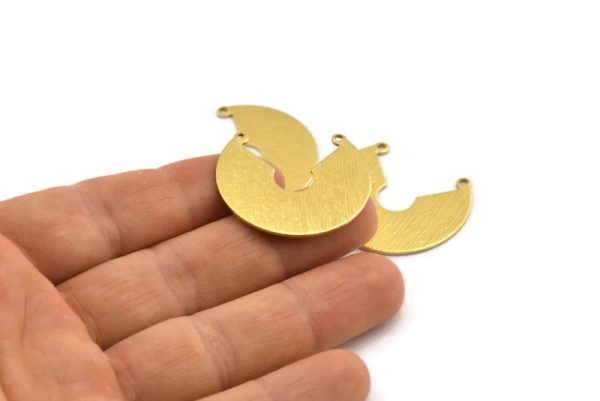 Brass Pendant, 6 Textured Raw Brass Semi Circle Charms With 2 Loops (31x27x0.80mm) A1917 For Cheap