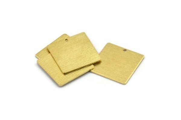 Brass Square Charm, 8 Textured Raw Brass Square Charms With 1 Hole (20x0.80mm) A1886 For Cheap - Image 2