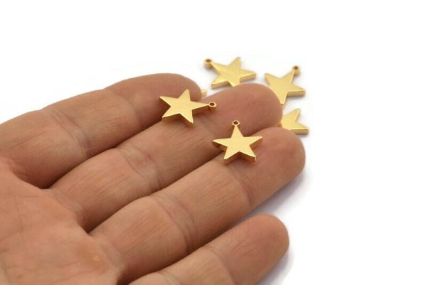 Gold Star Charm, 4 Gold Plated Brass Star Charms With 1 Loop (14x12.5mm) BS 1721 Online now - Image 3