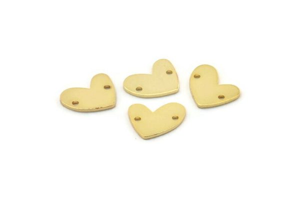 Gold Heart Charm, 6 Gold Plated Brass Heart Charms With 2 Holes (14x11x1mm) M857 Discount