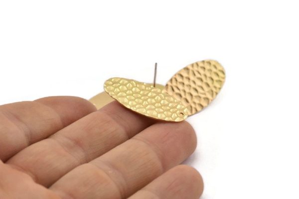 Brass Oval Earring, 6 Raw Brass Oval Stud Earrings (30x15x0.80mm) D579 A2092 For Sale - Image 3
